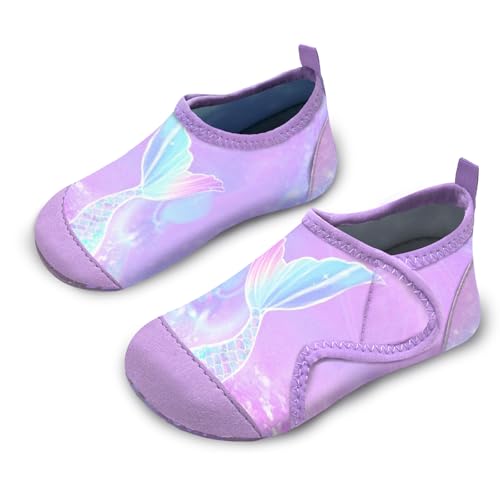 Badeschuhe Kinder Strandschuhe Schwimmschuhe Mädchen Baby Wasserschuhe Schnell Badesoken Aquaschuhe Trocknend Barfuss Schuhe（Lila Fischschwanz 24/25） von WateLves