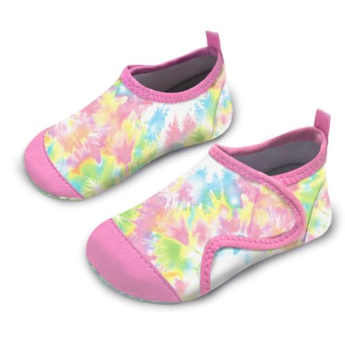 Badeschuhe Kinder Strandschuhe Schwimmschuhe Mädchen Baby Wasserschuhe Schnell Badesoken Aquaschuhe Trocknend Barfuss Schuhe（Rosa Tiedye 26/27） von WateLves