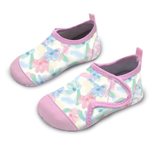 Badeschuhe Kinder Strandschuhe Schwimmschuhe Mädchen Baby Wasserschuhe Schnell Badesoken Aquaschuhe Trocknend Barfuss Schuhe（RosaBlaue Blume 24/25） von WateLves