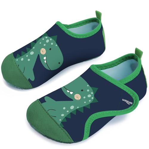 Badeschuhe Kinder Strandschuhe Schwimmschuhe Jungen Baby Wasserschuhe Schnell Badesoken Aquaschuhe Trocknend Barfuss Schuhe（Dinosaurier DunkelGrün 28/29） von WateLves