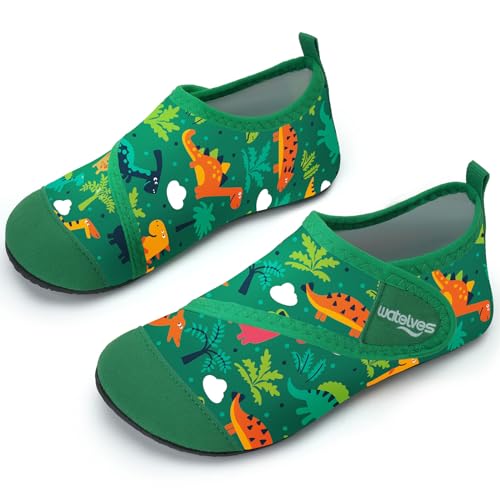 Badeschuhe Strandschuhe Schwimmschuhe Wasserschuhe Junge Baby Aquaschuhe Schnell Trocknend Barfuss Schuh für Kinder Beach Pool（Dinosaurier Grün 20/21） von WateLves