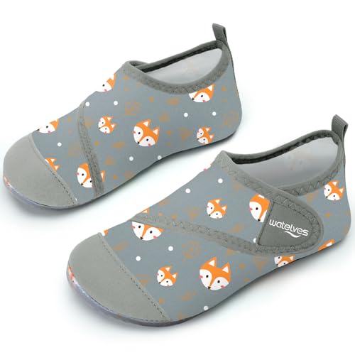 Badeschuhe Strandschuhe Schwimmschuhe Wasserschuhe Junge Baby Aquaschuhe Schnell Trocknend Barfuss Schuh für Kinder Beach Pool（Fuchs-Grau 16/17） von WateLves