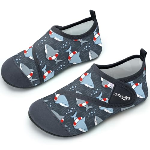 Badeschuhe Strandschuhe Schwimmschuhe Wasserschuhe Junge Baby Aquaschuhe Schnell Trocknend Barfuss Schuh für Kinder Beach Pool（Hai Grau 28/29） von WateLves