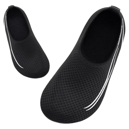 Badeschuhe Strandschuhe Schwimmschuhe Wasserschuhe Junge Baby Aquaschuhe Schnell Trocknend Barfuss Schuh für Kinder Beach Pool（Linie Schwarz 24/25 EU） von WateLves