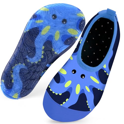 Badeschuhe Strandschuhe Schwimmschuhe Wasserschuhe Junge Baby Aquaschuhe Schnell Trocknend Barfuss Schuh für Kinder Beach Pool（Oktopus Blau 28/29） von WateLves