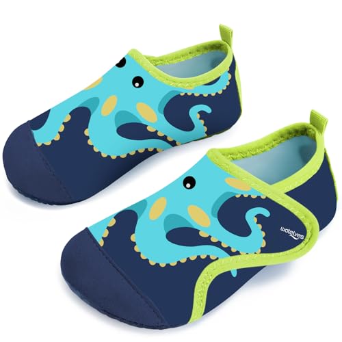 Badeschuhe Strandschuhe Schwimmschuhe Wasserschuhe Junge Baby Aquaschuhe Schnell Trocknend Barfuss Schuh für Kinder Beach Pool（Oktopus BlauGrün 28/29） von WateLves