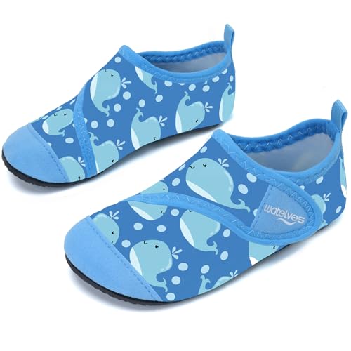 Badeschuhe Strandschuhe Schwimmschuhe Wasserschuhe Junge Baby Aquaschuhe Schnell Trocknend Barfuss Schuh für Kinder Beach Pool（Wale Blau 18/19） von WateLves