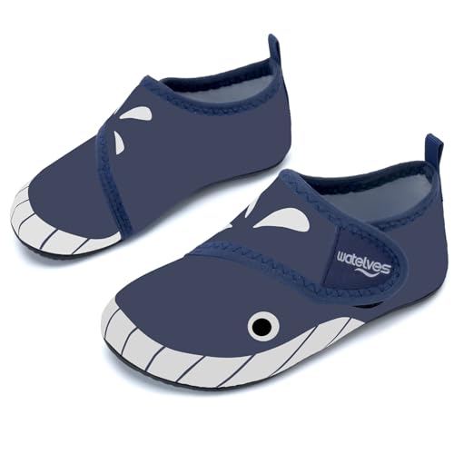 Badeschuhe Strandschuhe Schwimmschuhe Wasserschuhe Junge Baby Aquaschuhe Schnell Trocknend Barfuss Schuh für Kinder Beach Pool（Wale Dunkelblau 20/21） von WateLves