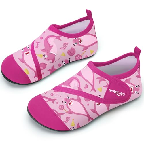 Badeschuhe Strandschuhe Schwimmschuhe Wasserschuhe Mädchen Baby Aquaschuhe Schnell Trocknend Barfuss Schuh für Kinder Beach Pool（Hai Rosa 30/31） von WateLves