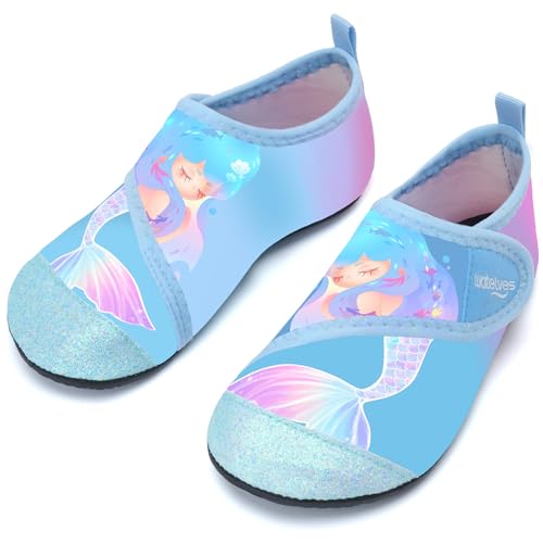 Badeschuhe Strandschuhe Schwimmschuhe Wasserschuhe Mädchen Baby Aquaschuhe Schnell Trocknend Barfuss Schuh für Kinder Beach Pool（Nixen Blau 20/21） von WateLves