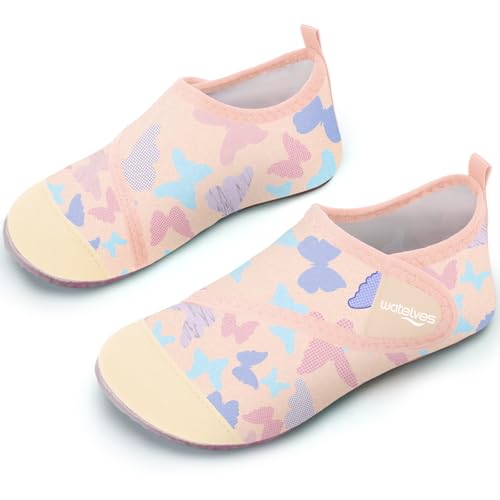 Badeschuhe Strandschuhe Schwimmschuhe Wasserschuhe Mädchen Baby Aquaschuhe Schnell Trocknend Barfuss Schuh für Kinder Beach Pool（Schmetterling 26/27） von WateLves
