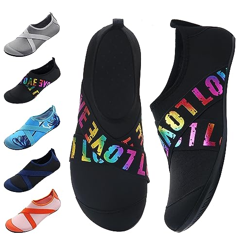 WateLves Wasserschuhe für Damen Herren Kinder Unisex Badeschuhe Schwimmschuhe Strandschuhe Schnelltrockend Aquaschuhe Surfschuhe Barfuss Schuhe Zd Schwarz Love 34/35 EU von WateLves