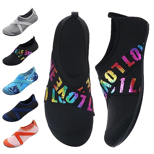 WateLves Badeschuhe Damen Herren Wasserschuhe Schwimmschuhe Strandschuhe Aquaschuhe Surfschuhe für Meer(Schwarz Love, 34/35 EU) von WateLves