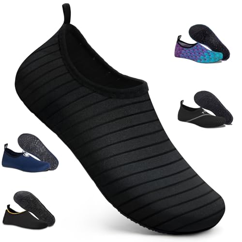 Badeschuhe Strandschuhe Wasserschuhe Aquaschuhe Schwimmschuhe Surfschuhe Wassersport Beach Pool Surfen Yoga für Damen Herren, Tw.black, 35/36 EU (Asian: 36/37) von WateLves