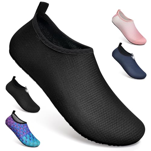 WateLves Badeschuhe Damen Herren Wasserschuhe Schwimmschuhe Strandschuhe Aquaschuhe Surfschuhe für Meer(Xbl.Schwarz, 36/37 EU) von WateLves