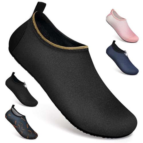 Badeschuhe Strandschuhe Wasserschuhe Aquaschuhe Schwimmschuhe Surfschuhe Wassersport Beach Pool Surfen Yoga für Damen Herren, Jb.black, 45/46 EU (Asian: 46/47) von WateLves