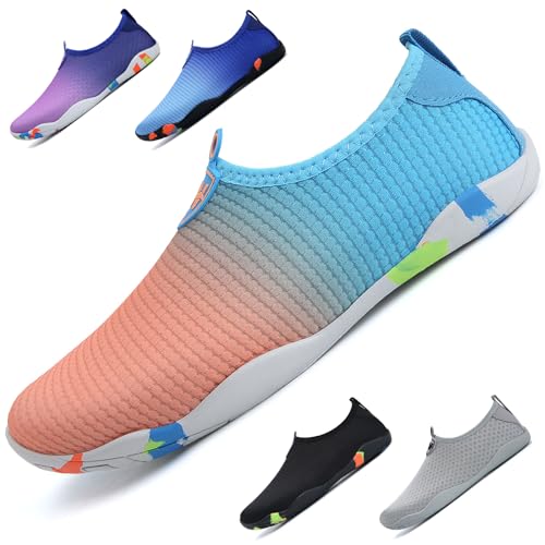 Barfuss Schuhe Damen Herren Wasserschuhe Barfußschuhe Badeschuhe Schwimmschuhe Strandschuhe Aquaschuhe Barfussschuhe Schnell Trocknend Surfschuhe Unisex Atmungsaktiv(Blau Orange 37) von WateLves