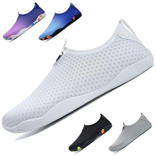 Barfuss Schuhe Damen Herren Wasserschuhe Barfußschuhe Badeschuhe Schwimmschuhe Strandschuhe Aquaschuhe Barfussschuhe Schnell Trocknend Surfschuhe Unisex Atmungsaktiv(Schneeflocken Weiß 38) von WateLves