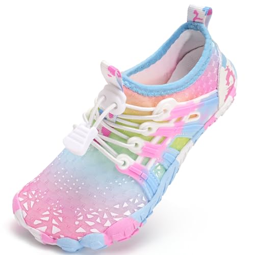 Barfußschuhe Kinder Barfussschuhe Wasserschuhe Junge Badeschuhe Barfuß Schuhe Aquaschuhe Schwimmschuhe Strandschuhe rutschfeste Schnell Trocknend（Rosa Blau 25） von WateLves