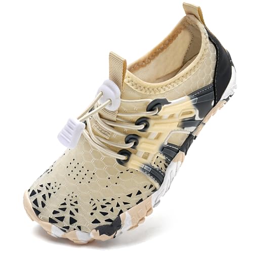 Barfußschuhe Kinder Barfussschuhe Wasserschuhe Mädchen Badeschuhe Barfuß Schuhe Aquaschuhe Schwimmschuhe Strandschuhe rutschfeste Schnell Trocknend（Beige Grau 27EU） von WateLves