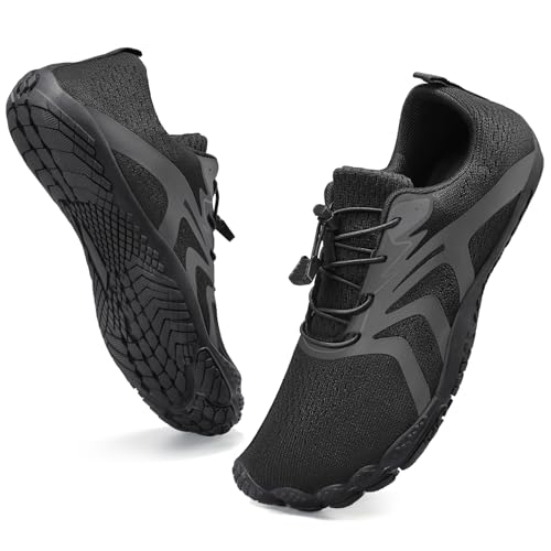 Barfußschuhe Wasserschuhe Herren Damen Fitnessschuhe Zehen Training Outdoor Barfuss Wanderschuh Atmungsaktiv Schnell Trocknend Badeschuhe(Ganz schwarz 43) von WateLves
