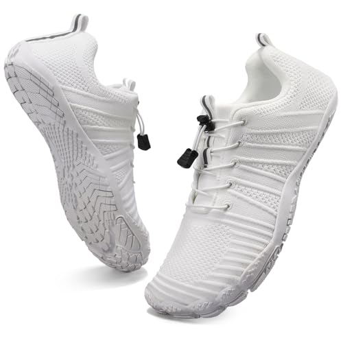 Barfußschuhe Wasserschuhe Herren Damen Fitnessschuhe Zehen Training Outdoor Barfuss Wanderschuh Atmungsaktiv Schnell Trocknend Badeschuhe Reinweiß 39 von WateLves