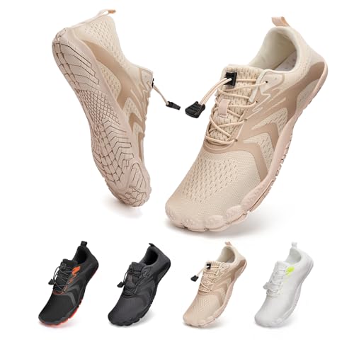 Barfußschuhe Traillaufschuhe Herren Damen Fitnessschuhe Zehen Training Outdoor Barfuss Wanderschuh Atmungsaktiv Schnell Trocknend Badeschuhe(Beige 38) von WateLves