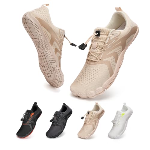 Barfußschuhe Traillaufschuhe Herren Damen Wasserschuhe Bades Barfusss Schwimms Strands Schnell Trocknend Atmungsaktiv rutschfest Unisex(Beige 38)-1 von WateLves