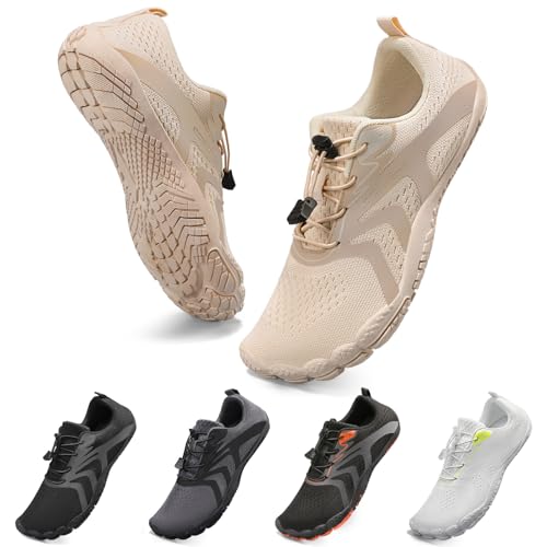 Barfußschuhe Wasserschuhe Herren Damen Fitnessschuhe Zehen Training Outdoor Barfuss Wanderschuh Atmungsaktiv Schnell Trocknend Badeschuhe(Beige 41) von WateLves