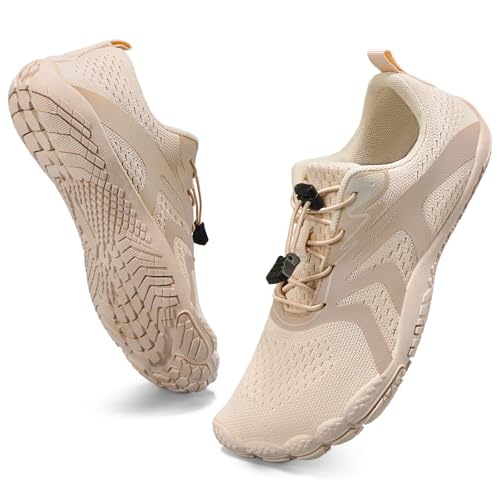 Barfußschuhe Wasserschuhe Herren Damen Fitnessschuhe Zehen Training Outdoor Barfuss Wanderschuh Atmungsaktiv Schnell Trocknend Badeschuhe(Beige 45) von WateLves