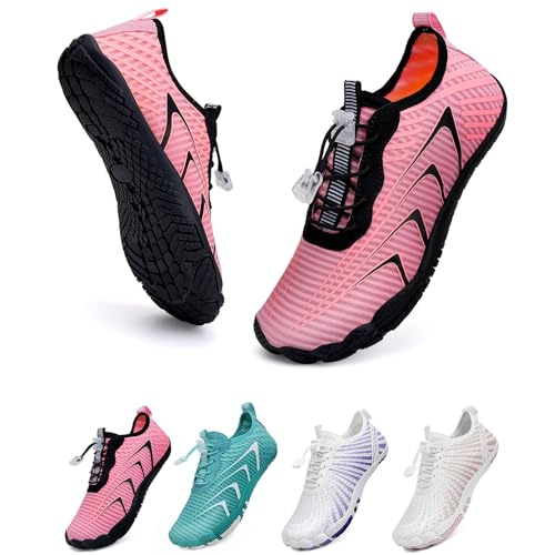 WateLves Unisex Barfußschuhe Damen Herren Wasserschuhe Badeschuhe Schnell Trocknend Weich Traillaufschuhe Fitnessschuhe mit rutschfest Sohle & Breiter Zehenbox(Rosa 41) von WateLves