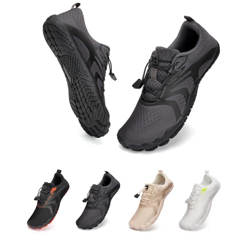 Barfußschuhe Traillaufschuhe Herren Damen Wasserschuhe Bades Barfusss Schwimms Strands Schnell Trocknend Atmungsaktiv rutschfest Unisex(dunkelgrau 44)-1 von WateLves