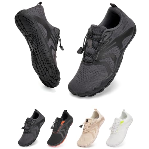 Barfußschuhe Wasserschuhe Herren Damen Fitnessschuhe Zehen Training Outdoor Barfuss Wanderschuh Atmungsaktiv Schnell Trocknend Badeschuhe(dunkelgrau 47) von WateLves