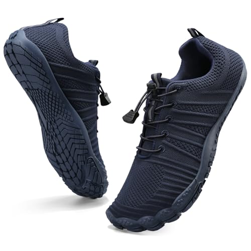 Barfußschuhe Wasserschuhe Herren Damen Fitnessschuhe Zehen Training Outdoor Barfuss Wanderschuh Atmungsaktiv Schnell Trocknend Badeschuhe(Dunkelblau 46) von WateLves