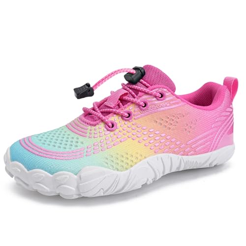 Barfußschuhe Wasserschuhe Kinder Jungen Mädchen Kinder Aqua Schwimmen Nass Riff Schuhe für Strand Pool Wasser Sport Non-Slip Schnell Trocknen(Regenbogen 32) von WateLves