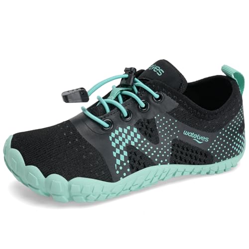 Barfussschuhe Kinder Jungen Barfußschuhe Wasserschuhe Aqua Badeschuhe für Strand Pool Schnell Trocknen Wassersport Rrutschfester（Schwarz-Türkis 31 von WateLves