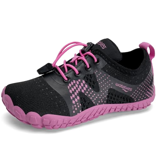 Barfussschuhe Kinder Mädchen Barfußschuhe Wasserschuhe Aqua Badeschuhe für Strand Pool Schnell Trocknen Wassersport Rrutschfester(Schwarze Rose 28) von WateLves