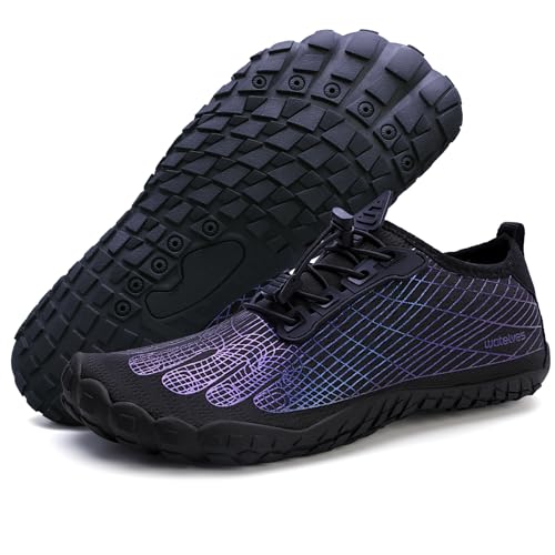 Damen Herren Barfußschuhe Wasserschuhe Aquaschuhe Badeschuhe Fitnessschuhe rutschfest Sohle Breiter Zehenbox(661 Schwarz,40EU von WateLves