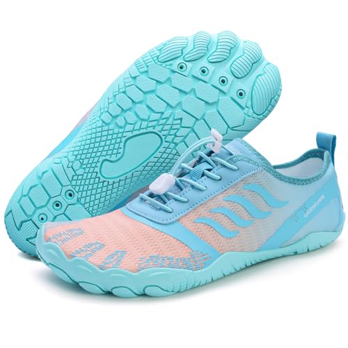 Damen Herren Barfußschuhe Wasserschuhe Aquaschuhe Badeschuhe Fitnessschuhe rutschfest Sohle Breiter Zehenbox(Pulverblau,40EU von WateLves