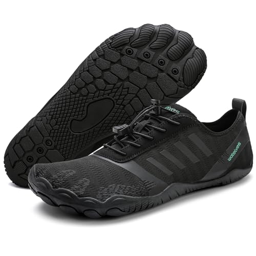 Damen Herren Barfußschuhe Wasserschuhe Aquaschuhe Badeschuhe Fitnessschuhe rutschfest Sohle Breiter Zehenbox(Schwarz,41EU von WateLves