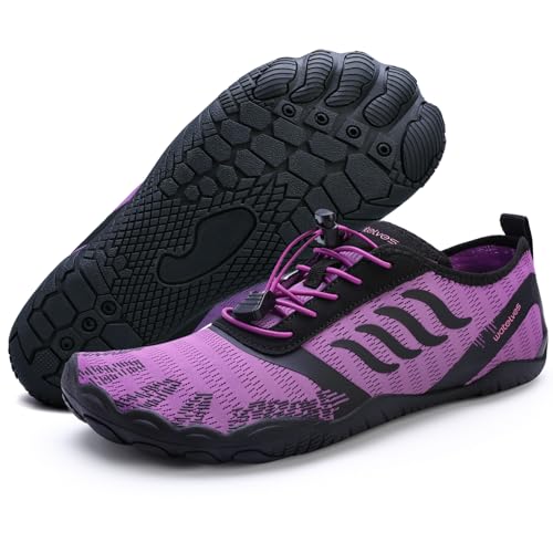 Damen Herren Barfußschuhe Wasserschuhe Aquaschuhe Badeschuhe Fitnessschuhe rutschfest Sohle Breiter Zehenbox(Tiefviolett,38EU) von WateLves