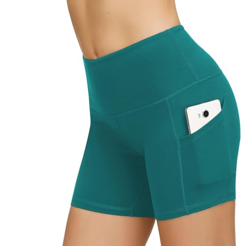 Damen Yoga Shorts Kurze Sporthose Fitness Shorts Cool Atmungsaktiv High Waist Kurze Hose Blickdicht Gym Shorts(dk.Blue Green,L) von WateLves