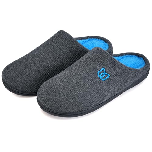 Filzpantoffeln Herren Hausschuhe Pantoffeln im Herbst und Winter Slipper Unisex mit Rutschfest Sohle Filzlatschen(Dunkelgrau Blau, 43.5EU) von WateLves