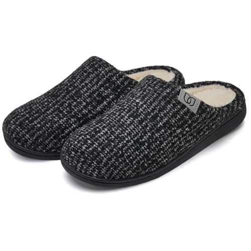Filzpantoffeln Herren Hausschuhe Pantoffeln im Herbst und Winter Slipper Unisex mit Rutschfest Sohle Filzlatschen(Stilvoll schwarz grau, 46/47EU) von WateLves