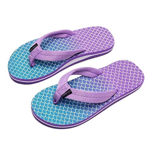 WateLves Flip Flops Kinder Zehentrenner Mädchen Jungen Badelatschen Sommer Strand und Pool Rutschfeste Zehensandalen(Lila Fischschuppen, 33EU) von WateLves