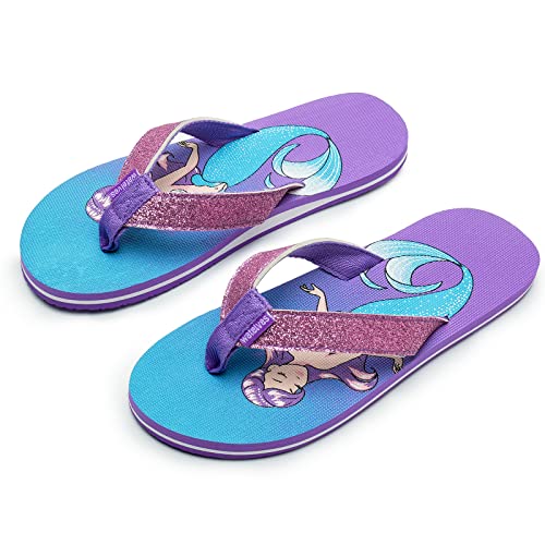 WateLves Flip Flops Kinder Zehentrenner Mädchen Jungen Badelatschen Sommer Strand und Pool Rutschfeste Zehensandalen(Lila Meerjungfrau, 34EU) von WateLves