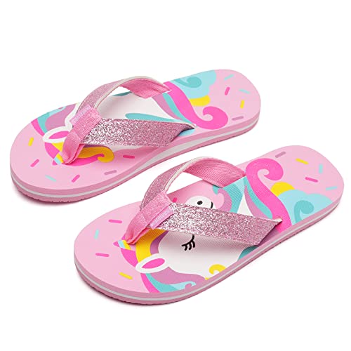 WateLves Flip Flops Kinder Zehentrenner Mädchen Jungen Badelatschen Sommer Strand und Pool Rutschfeste Zehensandalen(Rosa Einhorn, 34EU) von WateLves