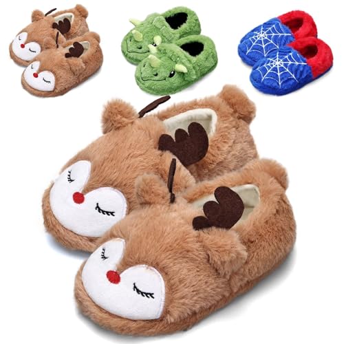 Hausschuhe Kinder Jungen Winter Weiche Wärme Plüsch Pantoffel kinder Pantoffeln Und Rrutschfester Sohle für Innen- und Außenbereich(Deer,34/35) von WateLves