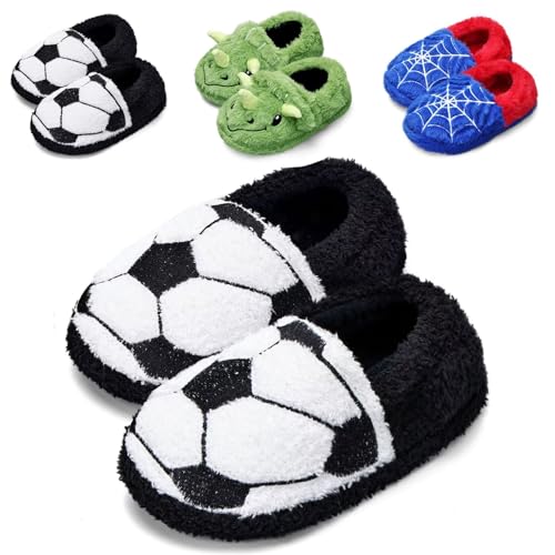 Hausschuhe Kinder Jungen Winter Weiche Wärme Plüsch Pantoffel kinder Pantoffeln Und Rrutschfester Sohle für Innen- und Außenbereich(Soccer,28/29) von WateLves