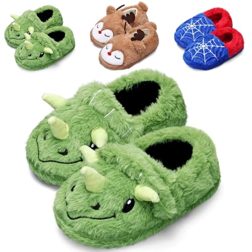 Hausschuhe Kinder Jungen Winter Weiche Wärme Plüsch Pantoffel kinder Pantoffeln Und Rrutschfester Sohle für Innen- und Außenbereich(Triceratops,26/27) von WateLves